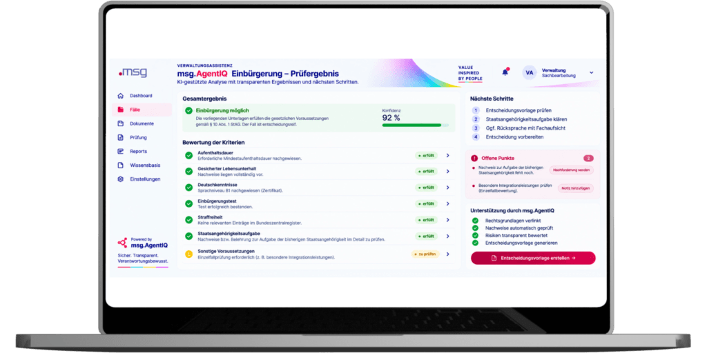 Agentic Process Automation: Prüfansicht bei der Bearbeitung von Einbürgerungsanträgen